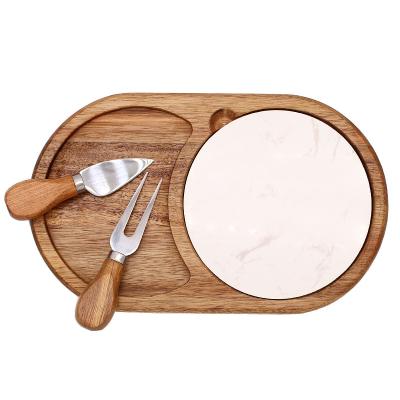 China Amazon Acacia Wood and Sustainable Marble Hot Cutting Cheese Board with Cheese Knife Set for sale
