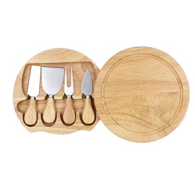 China Viable Hot Sale Premium Amazon Amazon Cheese Folding Rubber Wooden Cutting Board With 4 Pieces Tool Kit Knives Cheese for sale