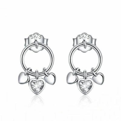 China CLASSIC Solid Zircon S925 Silver Stud Earrings Drop Style Heart Shaped Silver Stud Jewelry Gift For Women for sale