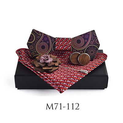 China Jewel-Plus New Paisley Quick Outdoor Printing Casual Bow Tie Set Wooden Wedding Shirt Bowtie Brooch Pin Square Maker OB for sale