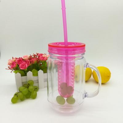 China Plastic Eco Friendly PS Double 18oz Wall Mason Jar With Straw And Lid for sale