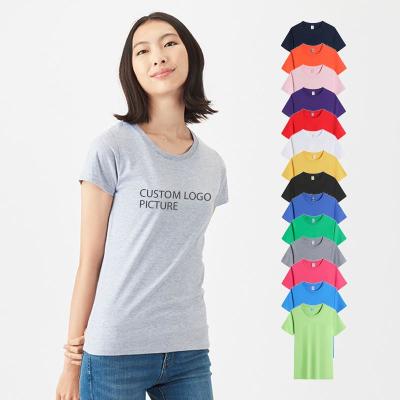 China Custom 100% Summer O-Neck Logo Printing Round Anti-pilling Short Sleeve Plain White T-shirt Cotton Short Sleeve Ladies Tees Women T-shirt for sale