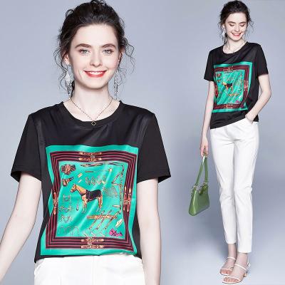 China 2021 Hot Selling Women's Fashion Price Fashion Women's Black Anti-Shrink Round Neck Short Sleeve Cheap Casual Floral T-Shirts Black for sale