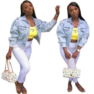 China New arrivals windproof 2021 winter fashion women denim coats ladies cheap lattice jacket for sale