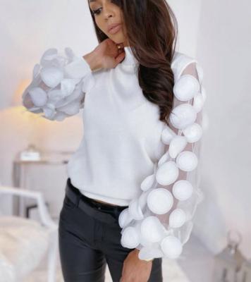 China 2022 New Women's Breathable Tops and Blouses Women's White Sleeve Quilted Lace Top Women Clothes Ladies Tops for sale