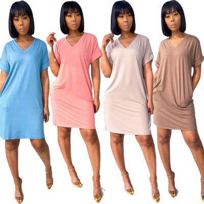 China Factory Breathable LOGO Lady Dress Custom Made 2020 Summer Women Clothing Dress Candy Color Short Sleeve T-shirt Dresses for sale
