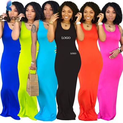 China Summer 2021 Solid Color Women Sunbathing Anti-wrinkle Sleeveless Long Maxi Dress for sale