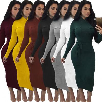 China 2021New Fashion Anti-static Women Long Knitted Dress Ladies Casual Dress In Autumn Women Clothing Manufacturer for sale
