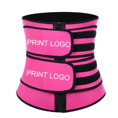 China 2021New S-6XL Printing Logo plus size shapers Women Slimming shaper wear Workout Compression Double Belt Neoprene Waist Trainer for sale
