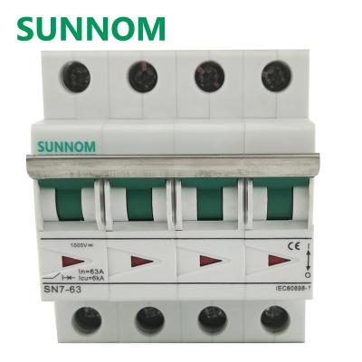 China SN7-63 Flame Retardant Plastic 4P Solar DC MCB MCB 1000V 20AMP Mini Circuit Breaker For PV System for sale