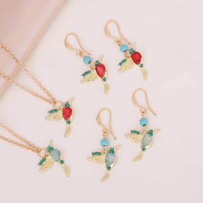 China Retro Ethnic Jewelry Ladies Kids Fashion Color Bird Necklace And Earring Set for sale