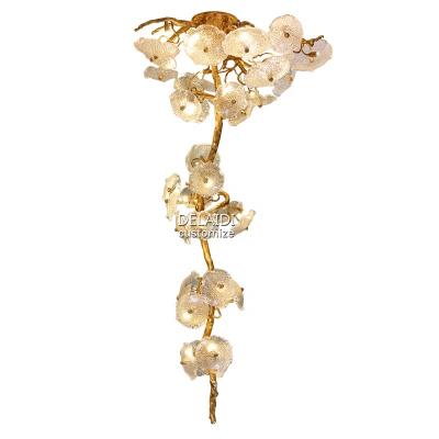 China Contemporary Hotel Lobby Banquet Living Room Lights Bedroom Villa Staircase Hanging Branch Long Crystal Chandelier for sale