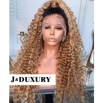 China Jerry Curl Best Ombre 1B#27 Full HD Virgin Deep Curly Swiss Lace Frontal Wigs 12A Grade 12A Human Hair Wigs For Color Women Full Lace Wig for sale