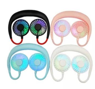 China Portable Mini Size Hands Free Hanging Neck USB Charging Lights Portable Mini Sports Fan 3 Gears Neck Fan for sale