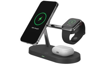 China 2025 Industrial Mobile Phone Charger T68C 4 In 1 Wireless Fast Charger 15W/10W Support Apple And Samsung Charging Bracket for sale