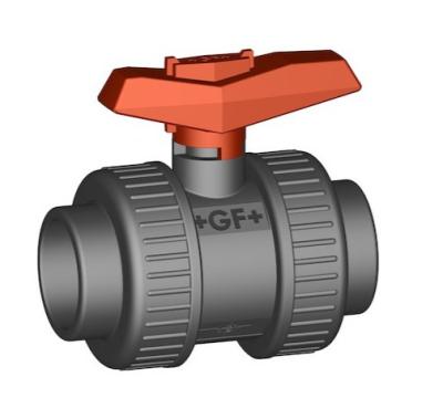 Chine +GF+ 375 série PVC-U/FPM soupape à bille manuelle - JIS d50∙ Double Union Solvent Weld Ends∙ NSF 61 certifié pour les systèmes hydrauliques et chimiques∙ Conception de bille flottante résistante à la corrosion à vendre