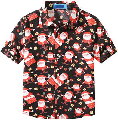 China Big Boy's Short Sleeve Christmas Santa Claus Casual Button Down Hawaiian Shirt for sale
