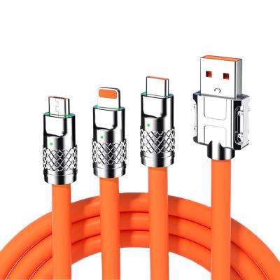 China High Speed Charging 3 in 1 Super Fast Charging Metal USB Cable 120W for Typing to c 6A Micro USB Silicone Fast Charging Data Line Fast Charging Cable for sale