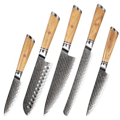 China Damascus AUS 10 Disposable Damascus 5 Set Chef's Knife Japanese Santoku Knife Steel Serving Paring Set for sale