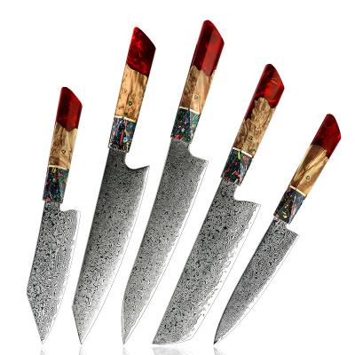 China 5 Pcs Disposable 67 Layers Damascus AUS 10 Knife Japanese Santoku Chef Knife Serving Paring Set for sale