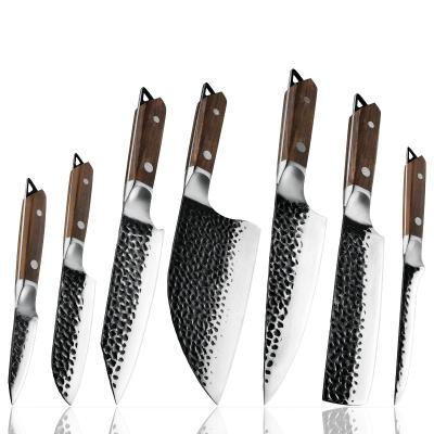 China Handmade Forged High Carbon Steel Door Kitchen Knife Set Meat Cleaver Out Chef Knife Set 5cr15mov Disposable 7 Pcs for sale