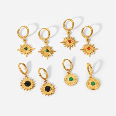 China Lead Free Nickel Free Gold Plated Fashion Jewelry Starburst Circle Stainless Steel Drop Earrings Accessories For Women for sale