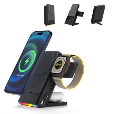 China Adjustable Ambient Light 15w Wireless Charger With Power Bank For Travel for sale