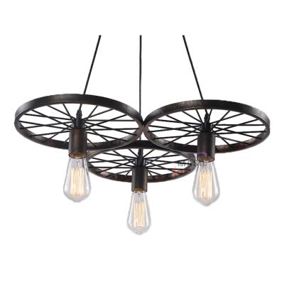 China Hotselling Vintage Pendant Lamp Led Bike Cycle Wheel Lighting Light fxiture for sale