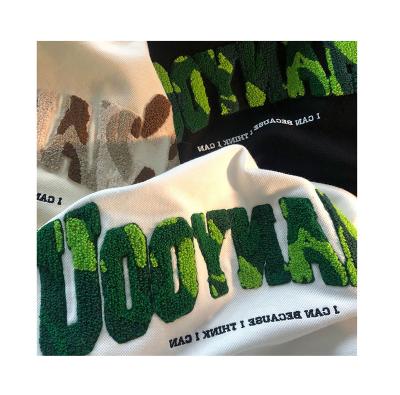 China Anti-Shrink Wholesale Custom Logo 3D chenille plain graphic 305GSM heavy weight oversized t shirt men's t-shirts for sale