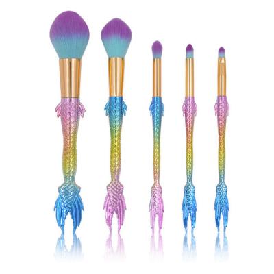 China Angular Blush Stock Products 5 Pcs Cosmetic Tools Mermaid Brushes Powder Eye Brushes Low Price Vegan Makeup Brush Set for sale