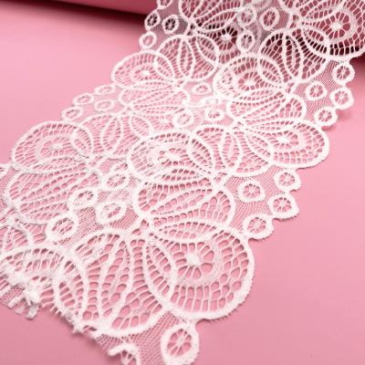 China Wholesale Price New Design Flower Elastic Spandex 10cm Nylon White Stretch Lace Trim Fabric For Clothing for sale