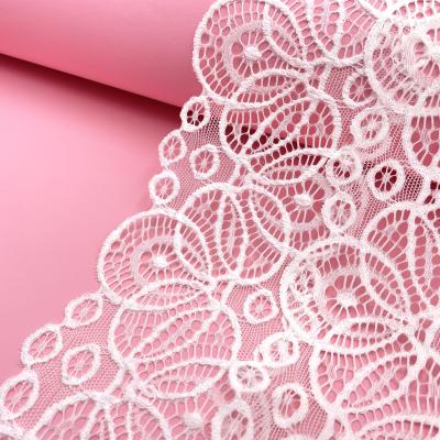 China Wholesale Price New Design Flower Elastic Spandex 10cm Nylon White Stretch Lace Trim Fabric For Clothing for sale
