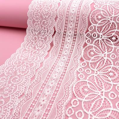 China New Design Flower Factory Design Elastic Nylon Spandex Bar 10cm White Stretch Lace Trim Fabric For Clothing for sale