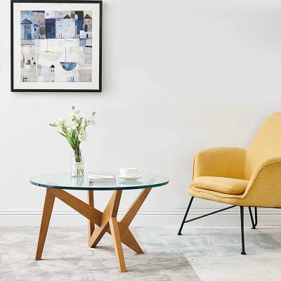 China High Quality Modern Design Modern Design Living RoomTable Glass Stalinite Round Coffee Table With Wooden Legs for sale