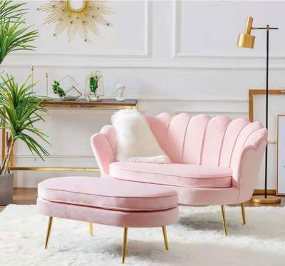 China Slipcovered Fashion Velvet Fabric Slipcovered Upholstered Metal Recliner Petal Modern Couch Sofa Set For Living Room for sale