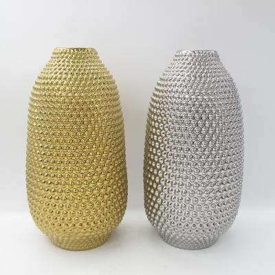 China Dot Design Ceramic Vase Gold Color Luxury Pearl Porcelain Huifa Home Flower Vase for sale