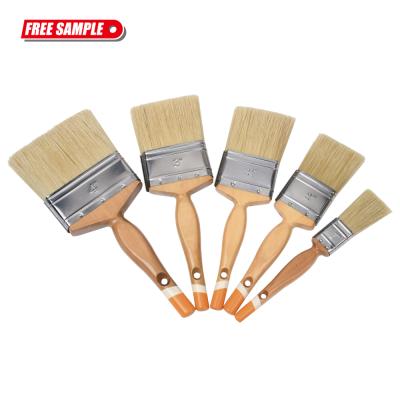 China Professional High Quality White Bristle Paint Mixed Olive Filament Tin Plate With Wood Handle Wall Paint Brush for sale