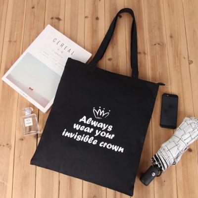 China Customized Handled Printing Logo Shopping With Zipper Cotton Canvas Tote Bag for sale