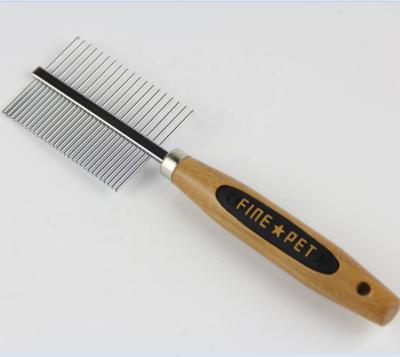 China Sustainable Double Comb For Pet With Stainless Steel Pin Handle And Bamboo Steel Comb for sale