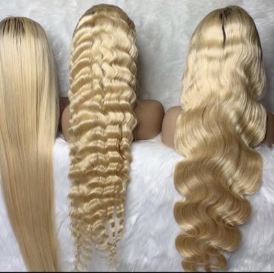 China Body Wave 613 Blonde Long Lace Front Human Virgin Remy Straight High Quality Hair Heat Resistant Wig For Black Women for sale