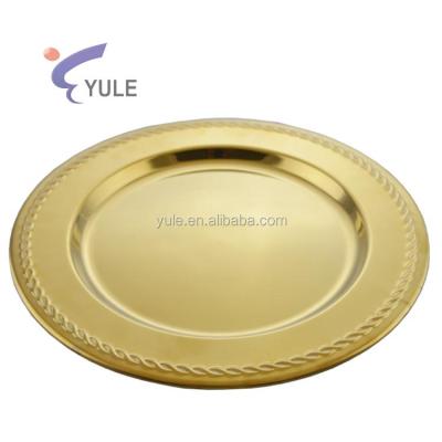 China Wholesale 201 Christmas Stainless Steel Antique Gold Wedding Charger Dish Viable For Decoration for sale