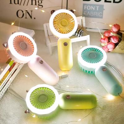 China Mini Portable Fan USB Rechargeable Night Light Cooling Handheld Led Fan Three Speed Adjust Ventilador Portatil Fan With Night Light for sale