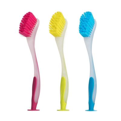 China Coastal Plastic Scrubber Kitchen Washing Pan Pot Dish Cleaning Brush With Suction for sale