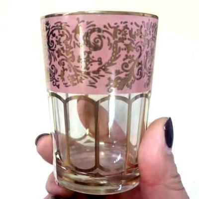 China Dishwasher safe set of 4 tall 4 oz gold shot glasses set party shot glasses with colored print for sale