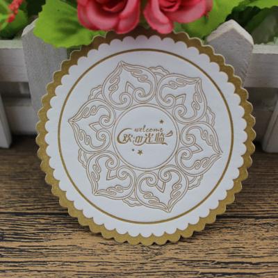 China Sustainable Logo Paper Coaster Hotel Tissue Paper Professional Customized Embossed Disposable Coaster for sale