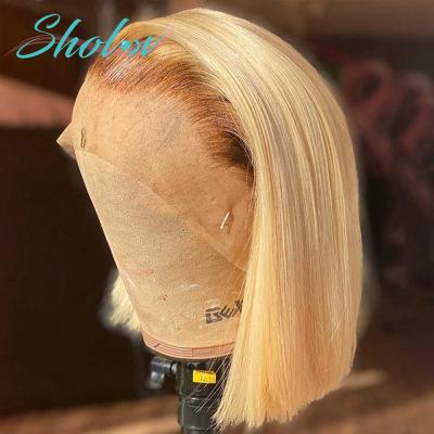 China Honey Blonde 613 Hd Sheer Silky Straight Lace Front Short Wave Hair Wig Water Wave, Platinum Blonde 360 Wig Pre Plucked With Baby Hair for sale