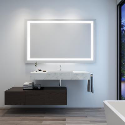 China Elegant LED Bathroom Mirror with Frosted Sandblast Lighting and Adjustable Warm Cool Light For Hotel Or Home for sale