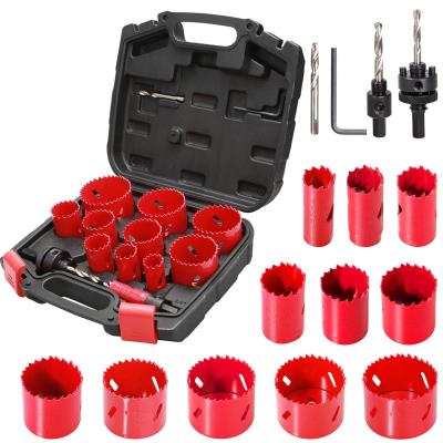 China Plywood HYCHIKA 17 Pcs Bi Metal Hole Saw Kit 2 Chucks 3 Drill Bits 1 Hex Wrench For Drilling Metal Wood PVC Soft Board And Plastic for sale
