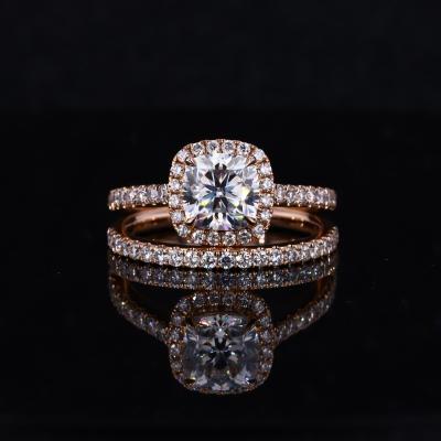 China CLASSIC 14K Rose Gold Cushion 7X7mm with halo ring set on sale for sale
