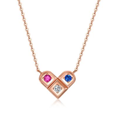 China CLASSIC 18K Real Diamond Pendant Natural Gold Necklace Women Gemstone Heart Heart Necklace Gift Chain Necklaces For Women for sale